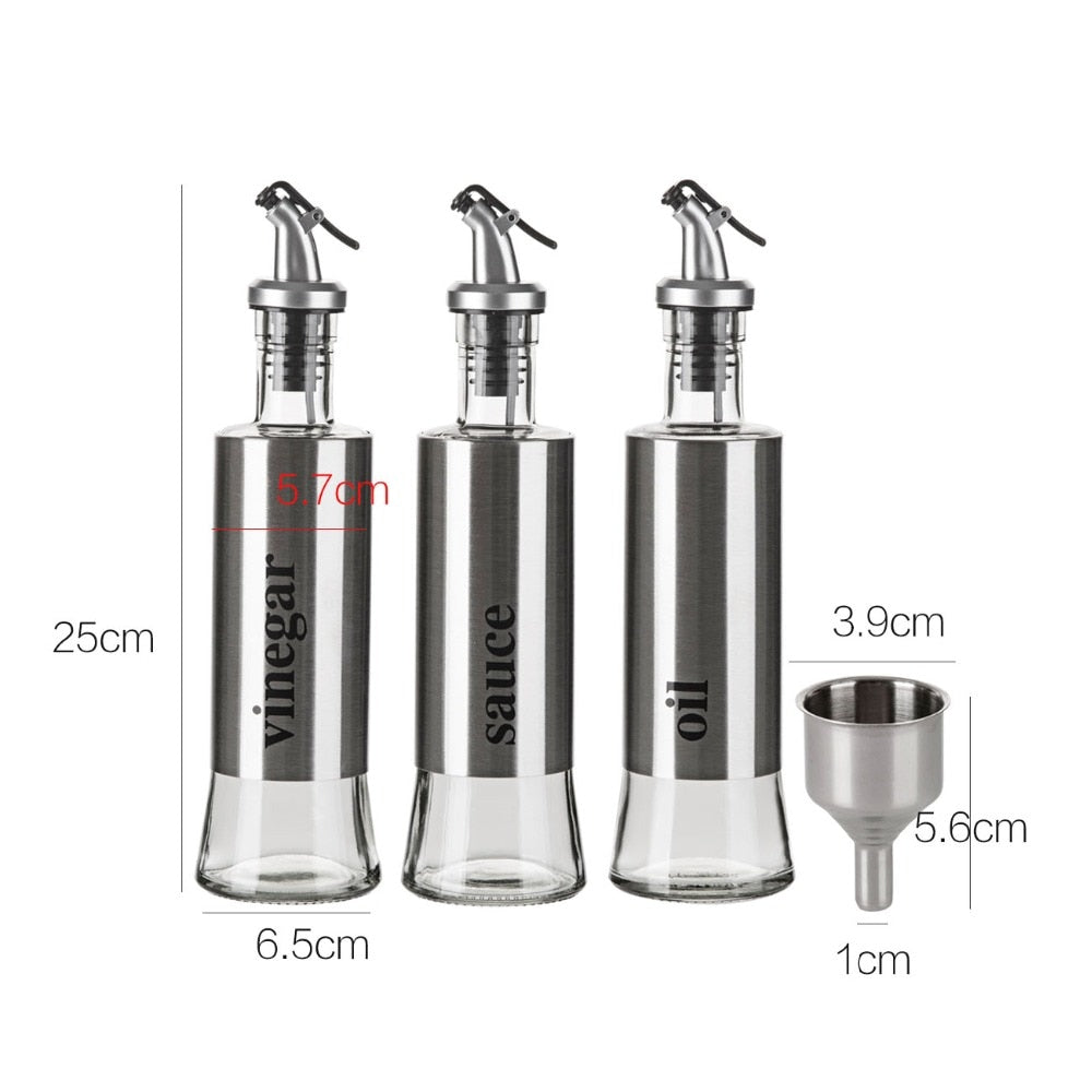 Glass Oil, Vinegar & Sauce Dispenser Bottles Set by HitMyNeed