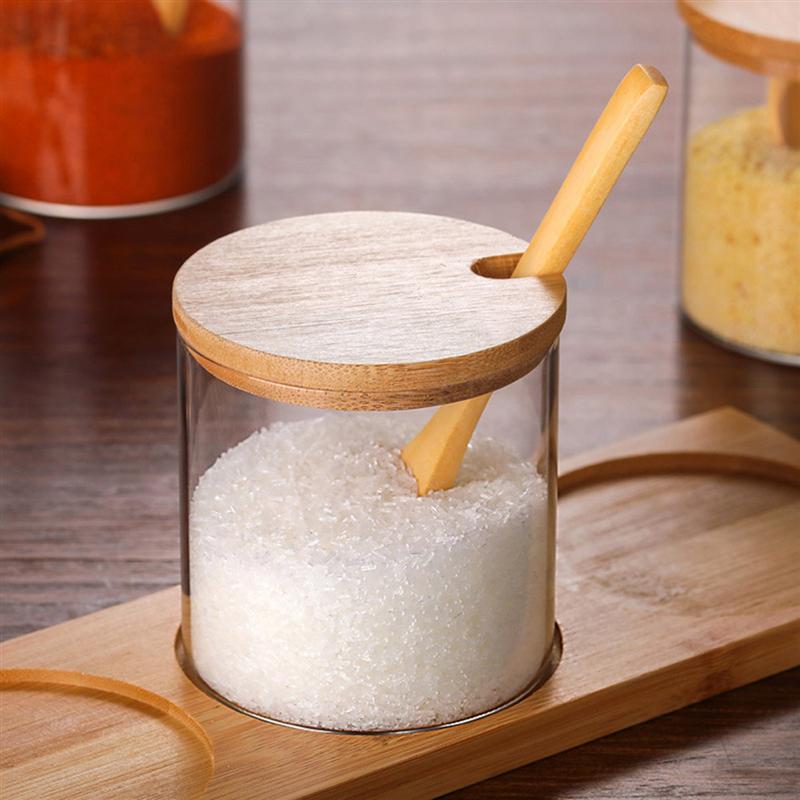 Glass Spice Jar with Spoon and Bamboo Lid by HitMyNeed