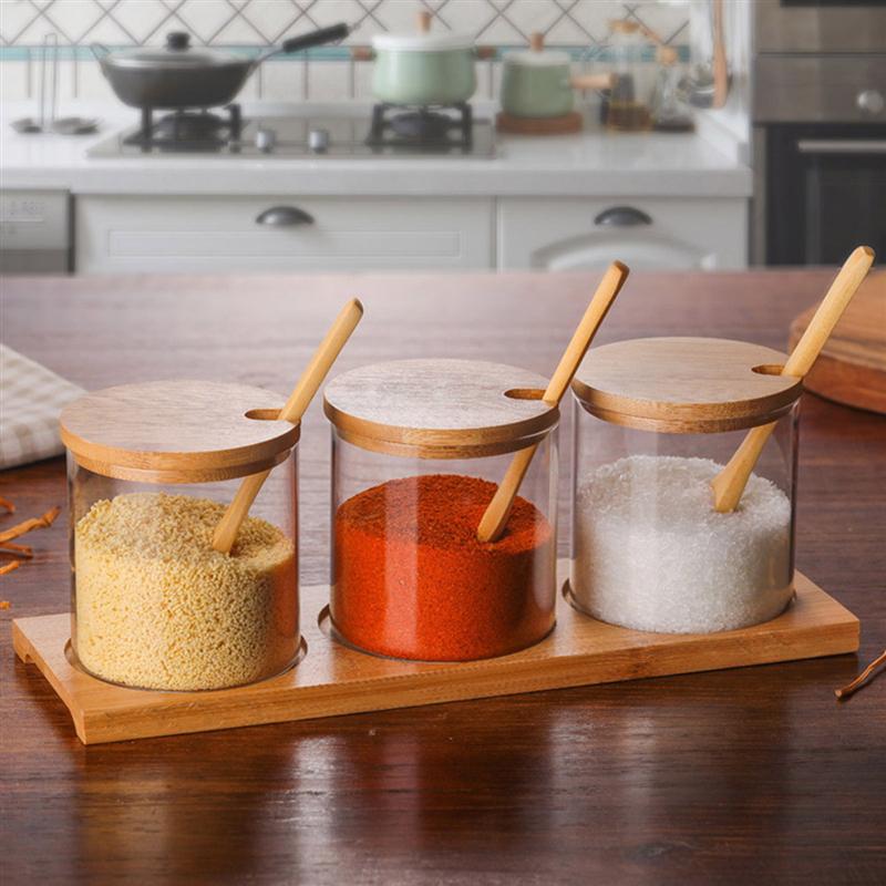 Glass Spice Jar with Spoon and Bamboo Lid by HitMyNeed