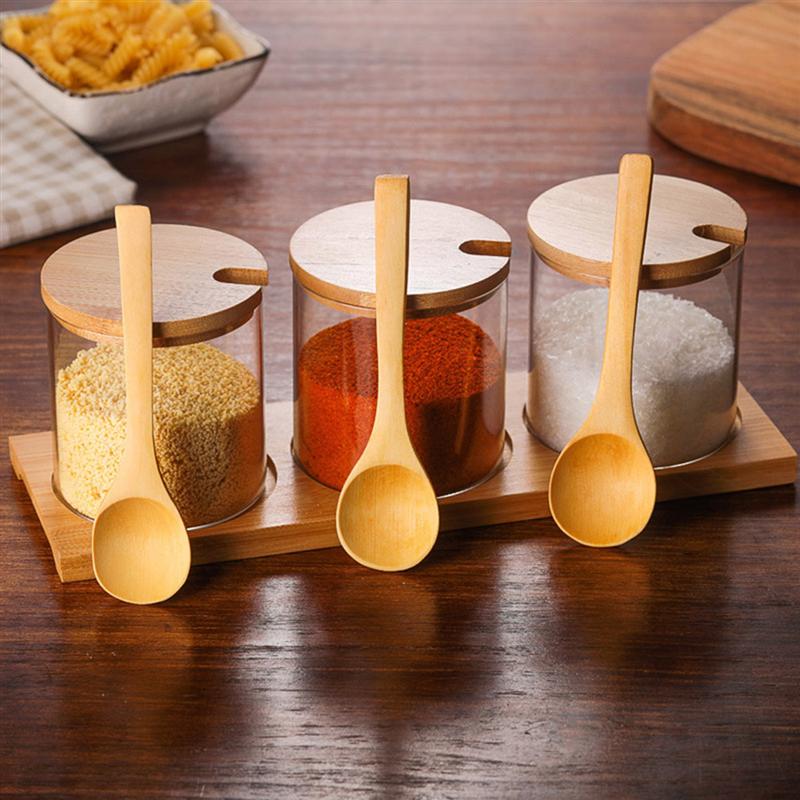 Glass Spice Jar with Spoon and Bamboo Lid by HitMyNeed