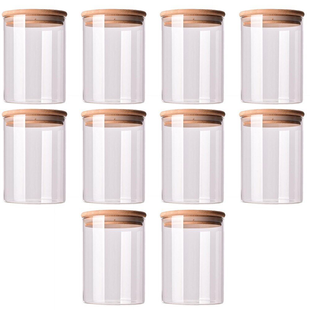 Glass Storage Jars with Bamboo Lids (Set of 10) by HitMyNeed