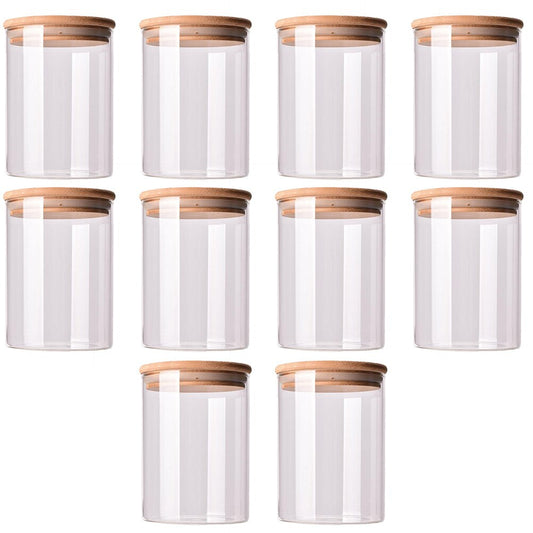 Glass Storage Jars with Bamboo Lids (Set of 10) by HitMyNeed