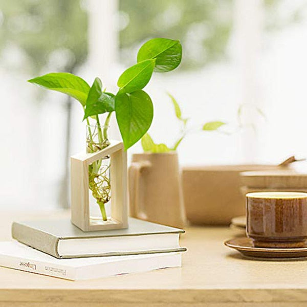 Glass Test Tube Vase with Wooden Stand by HitMyNeed