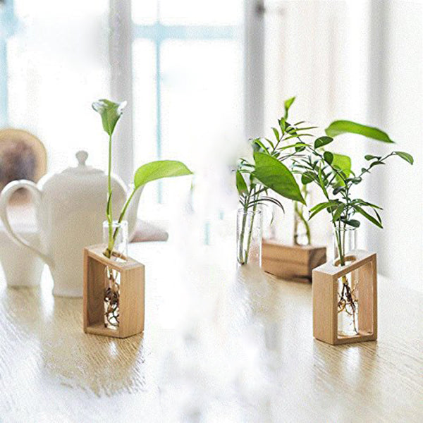 Glass Test Tube Vase with Wooden Stand by HitMyNeed