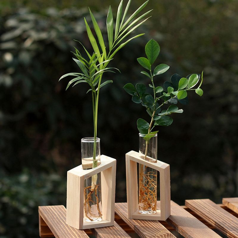 Glass Test Tube Vase with Wooden Stand by HitMyNeed