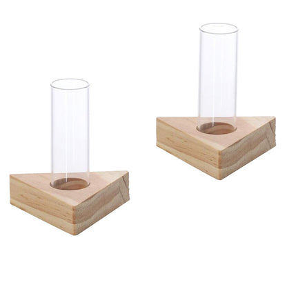 Glass Tube Vase Set with Wooden Stands by HitMyNeed