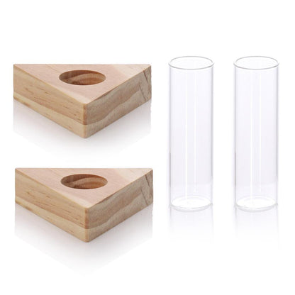 Glass Tube Vase Set with Wooden Stands by HitMyNeed