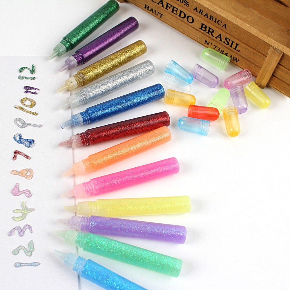 Glitter Glue Pens Set, 12 Colors, 7ml Each by HitMyNeed