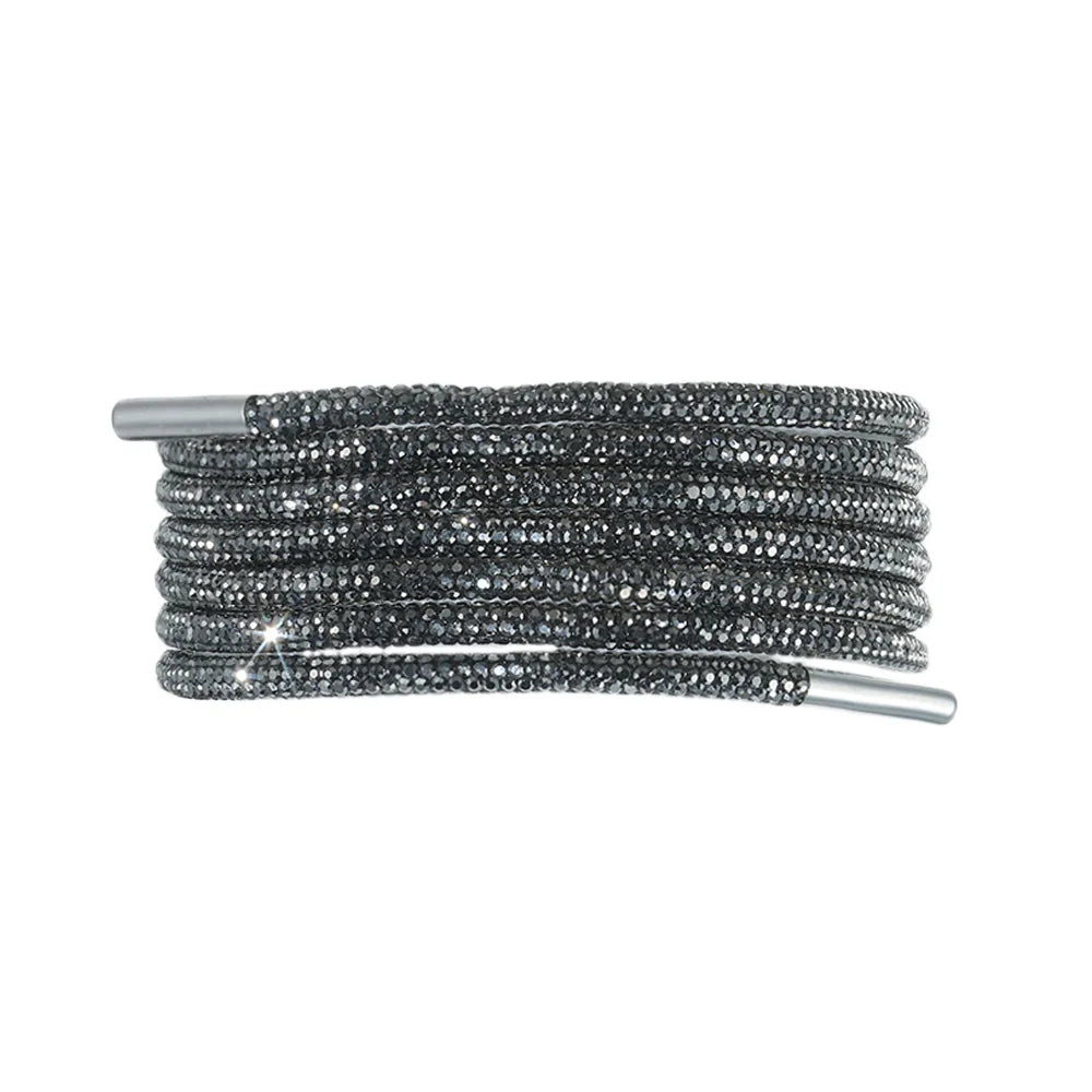 Glitter Rhinestone Shoelaces for Sports & Fashion Shoes black-silver 160cm by HitMyNeed