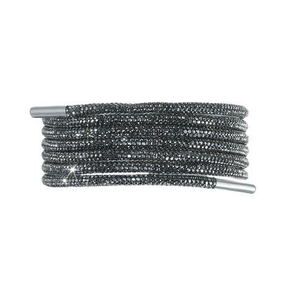 Glitter Rhinestone Shoelaces for Sports & Fashion Shoes black-silver 160cm by HitMyNeed