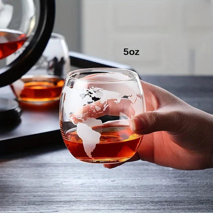 Globe Whiskey Decanter Set with Wood Stand & 2 Glasses by HitMyNeed