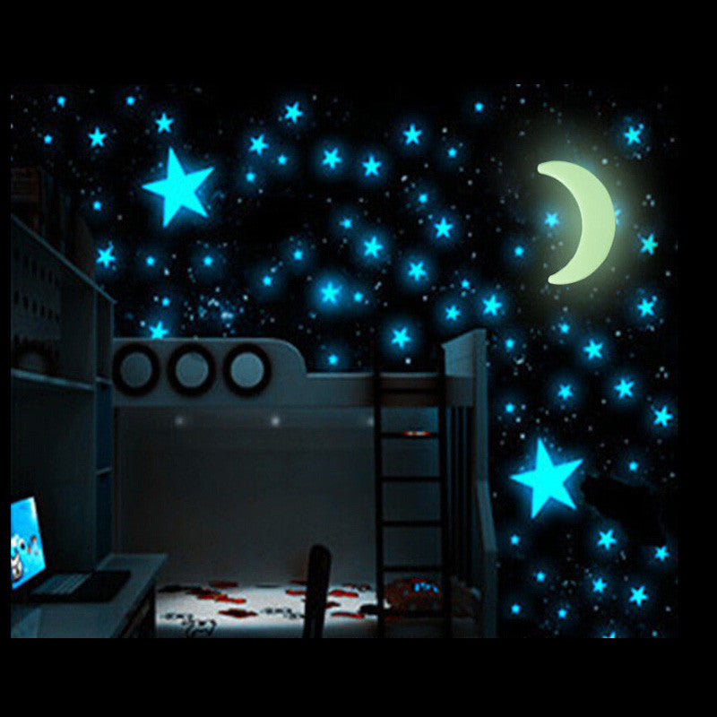Glow in the Dark Stars & Moon Wall Decal Set (100pcs) by HitMyNeed
