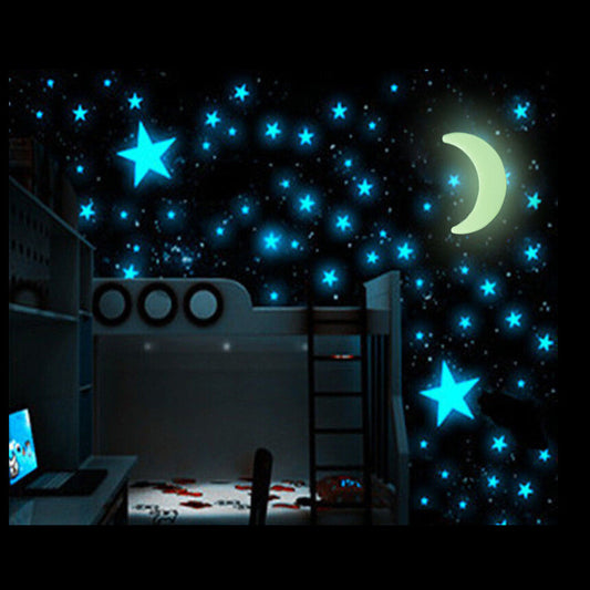 Glow in the Dark Stars & Moon Wall Decal Set (100pcs) by HitMyNeed