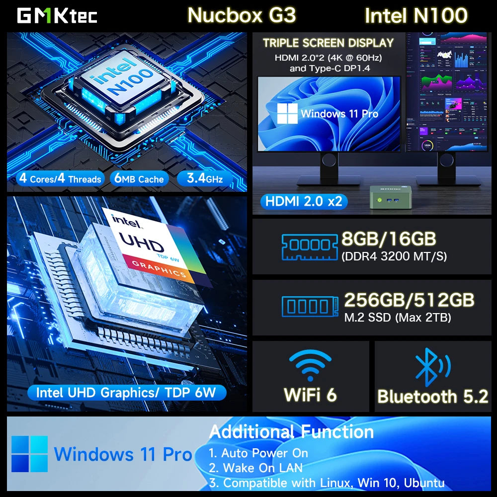 GMKtec NUCBOX G3 Intel N100 Mini PC Windows 11 Pro by HitMyNeed