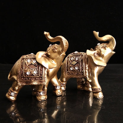 Gold Elephant Figurines Home Decor Set of 2 by HitMyNeed