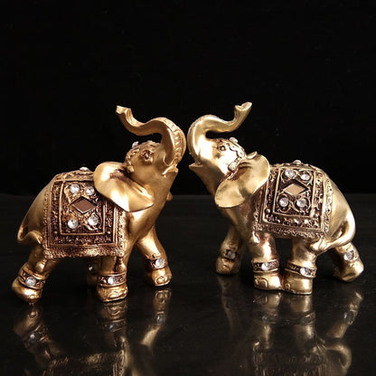 Gold Elephant Figurines Home Decor Set of 2 by HitMyNeed