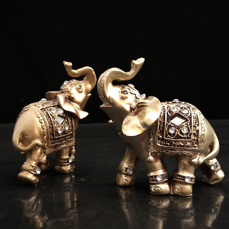 Gold Elephant Figurines Home Decor Set of 2 by HitMyNeed