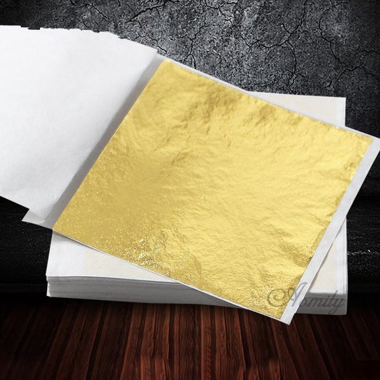 Gold Foil Sheets Pack 100 Pcs - 9 x 9 cm Metal Leaf by HitMyNeed