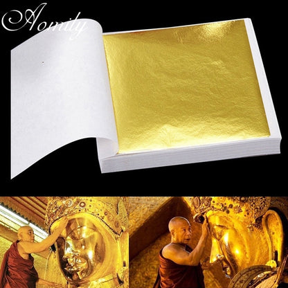 Gold Foil Sheets Pack 100 Pcs - 9 x 9 cm Metal Leaf by HitMyNeed