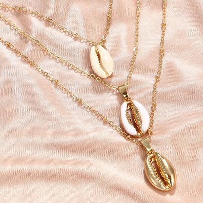 Gold Layered Seashell Necklace, 3 Strand Copper Chain by HitMyNeed
