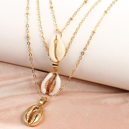 Gold Layered Seashell Necklace, 3 Strand Copper Chain by HitMyNeed