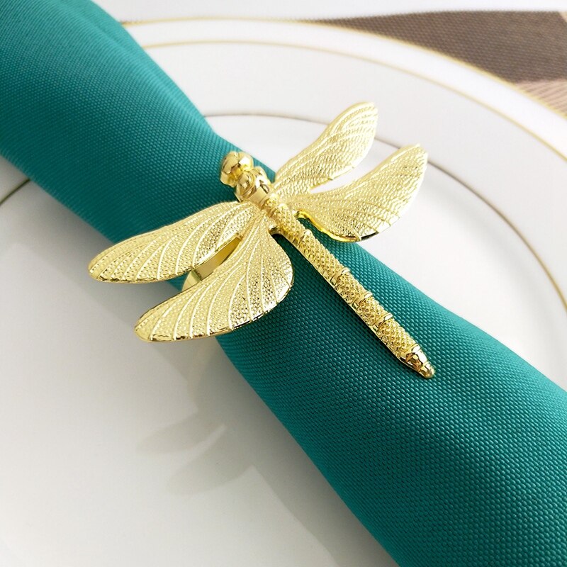 Gold Metal Dragonfly Napkin Rings Set of 8 by HitMyNeed