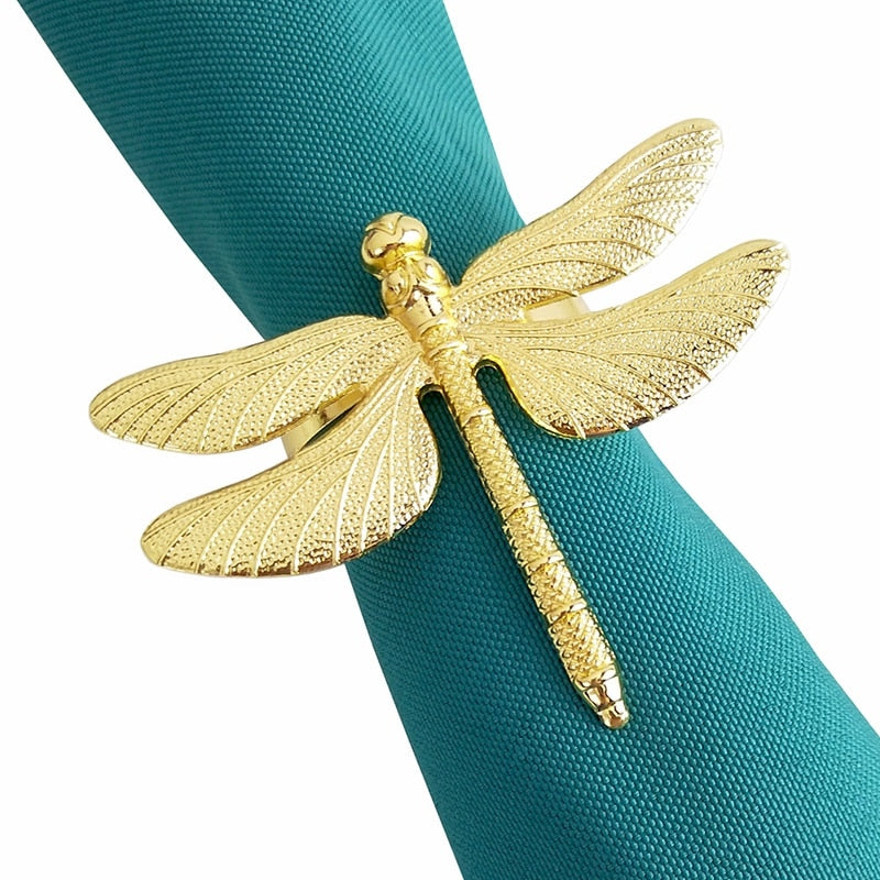 Gold Metal Dragonfly Napkin Rings Set of 8 by HitMyNeed