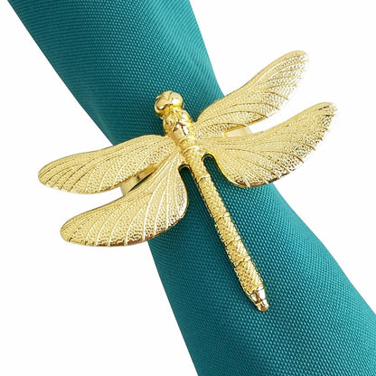 Gold Metal Dragonfly Napkin Rings Set of 8 by HitMyNeed