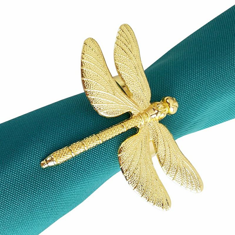 Gold Metal Dragonfly Napkin Rings Set of 8 by HitMyNeed