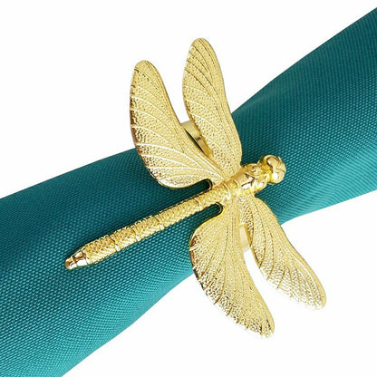 Gold Metal Dragonfly Napkin Rings Set of 8 by HitMyNeed