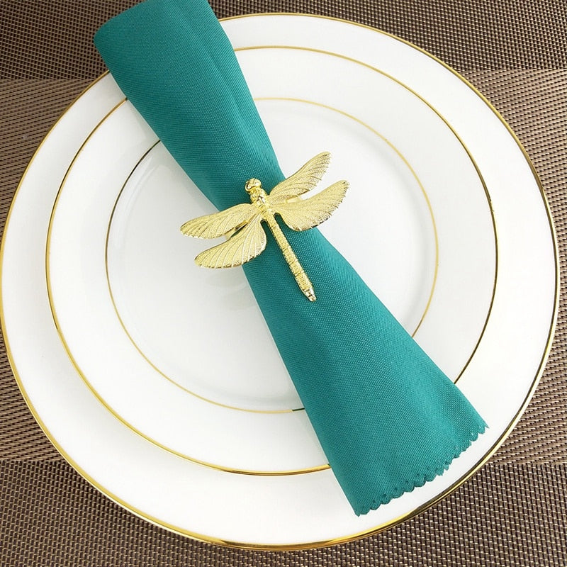 Gold Metal Dragonfly Napkin Rings Set of 8 by HitMyNeed