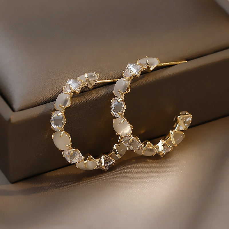 Gold Opal Hoop Earrings for Women, 2.5 cm by HitMyNeed