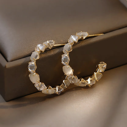 Gold Opal Hoop Earrings for Women, 2.5 cm by HitMyNeed
