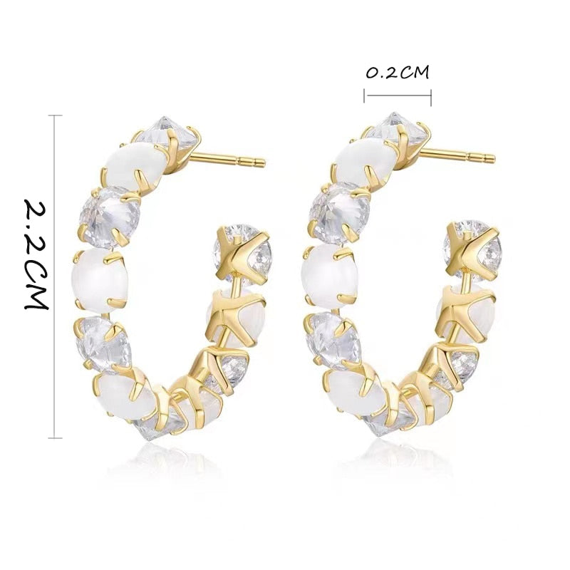 Gold Opal Hoop Earrings for Women, 2.5 cm by HitMyNeed