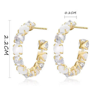 Gold Opal Hoop Earrings for Women, 2.5 cm by HitMyNeed