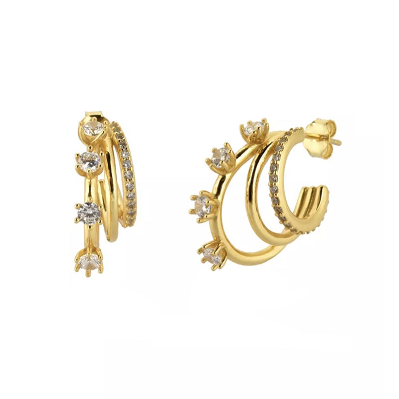 Gold & Silver Tone Vintage CZ Stud Earrings jqh0019-gg-1 by HitMyNeed