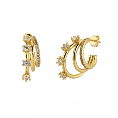 Gold & Silver Tone Vintage CZ Stud Earrings jqh0019-gg-1 by HitMyNeed