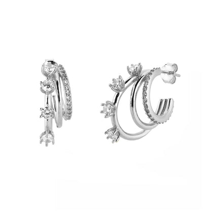 Gold & Silver Tone Vintage CZ Stud Earrings jqh0019-ss-1 by HitMyNeed