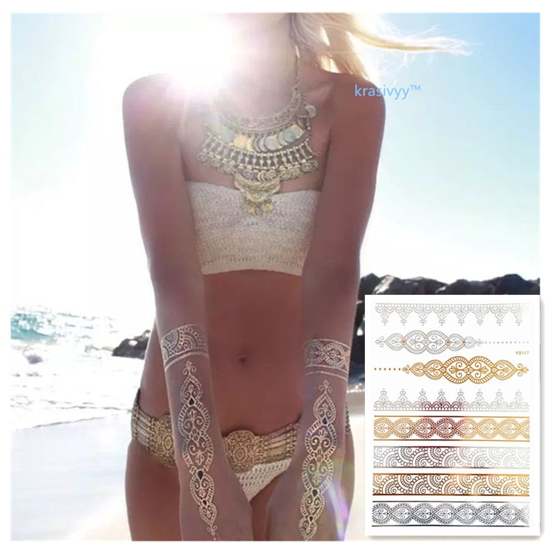 Gold Temporary Tattoo Body Art Stickers (2 Sheets) by HitMyNeed