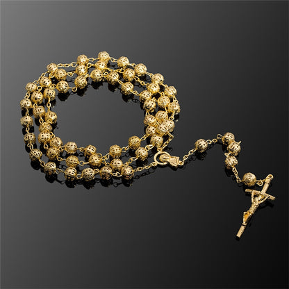 Gold-Tone Rosary Beads Round Necklace by HitMyNeed
