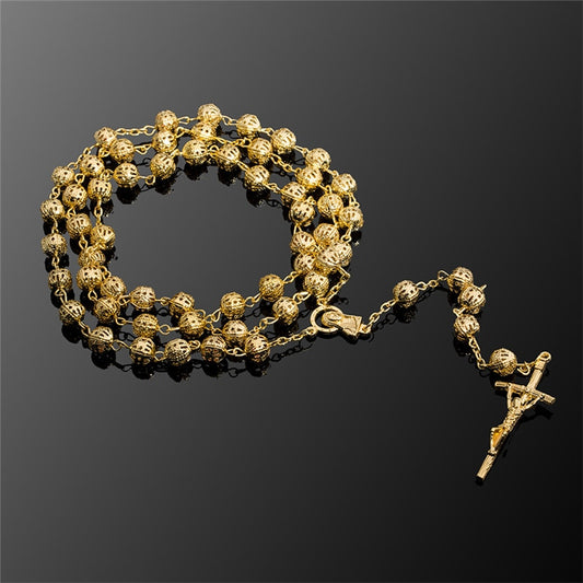 Gold-Tone Rosary Beads Round Necklace by HitMyNeed