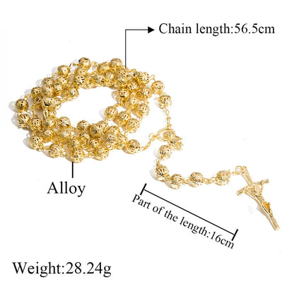Gold-Tone Rosary Beads Round Necklace by HitMyNeed