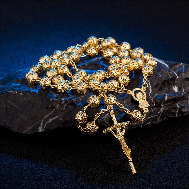 Gold-Tone Rosary Beads Round Necklace by HitMyNeed