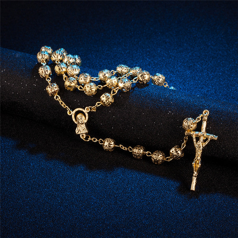 Gold-Tone Rosary Beads Round Necklace by HitMyNeed