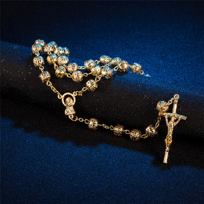 Gold-Tone Rosary Beads Round Necklace by HitMyNeed