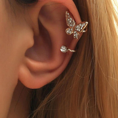 Golden Butterfly Rhinestone Clip-On Earrings by HitMyNeed