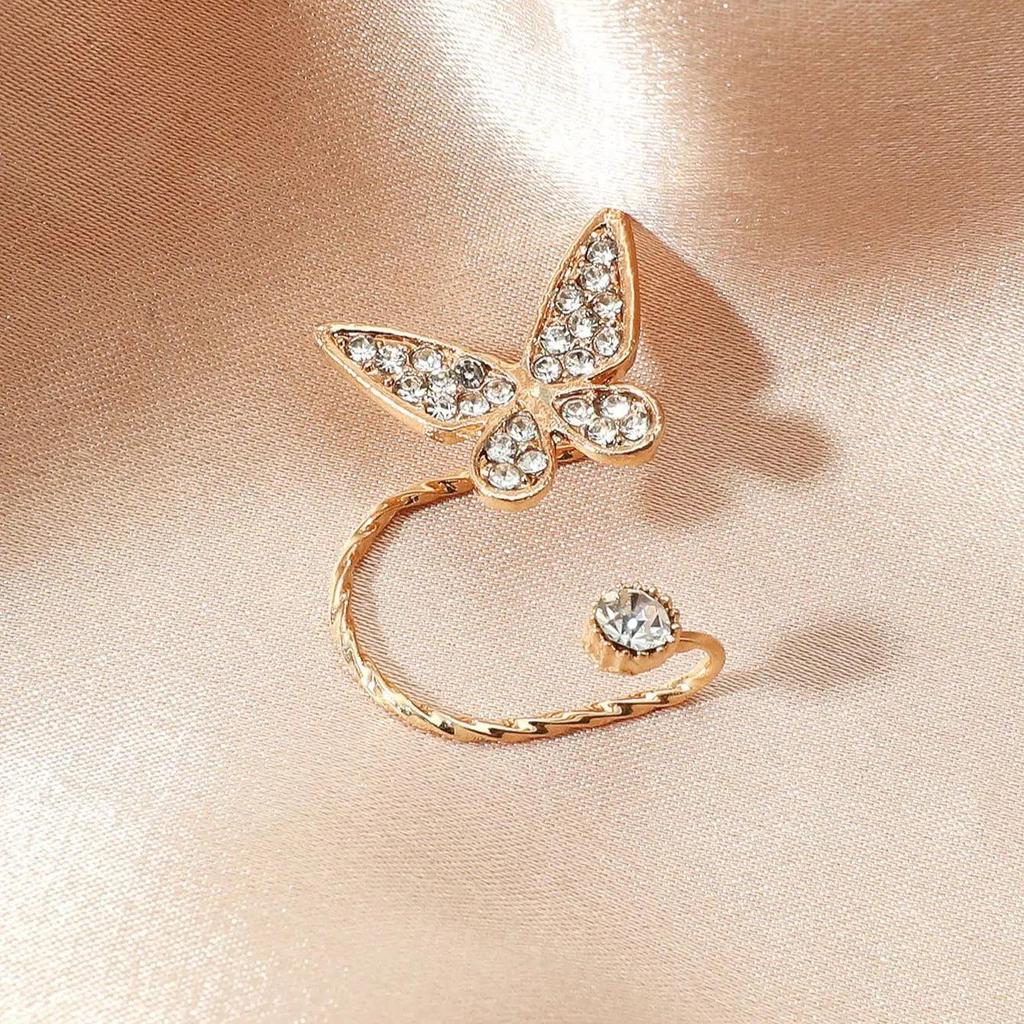 Golden Butterfly Rhinestone Clip-On Earrings by HitMyNeed