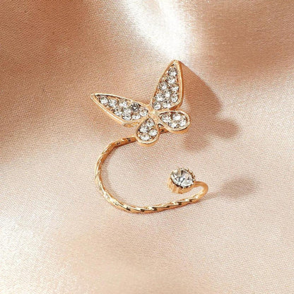 Golden Butterfly Rhinestone Clip-On Earrings by HitMyNeed