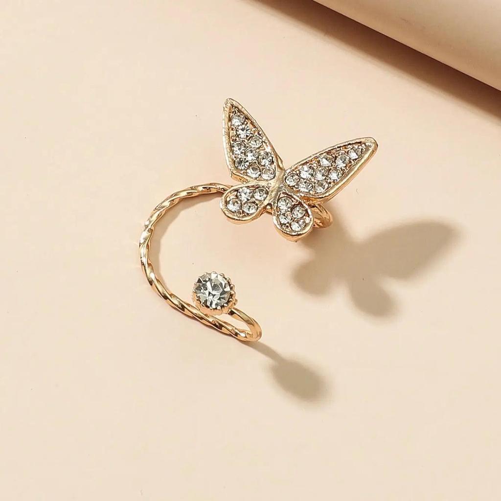 Golden Butterfly Rhinestone Clip-On Earrings by HitMyNeed