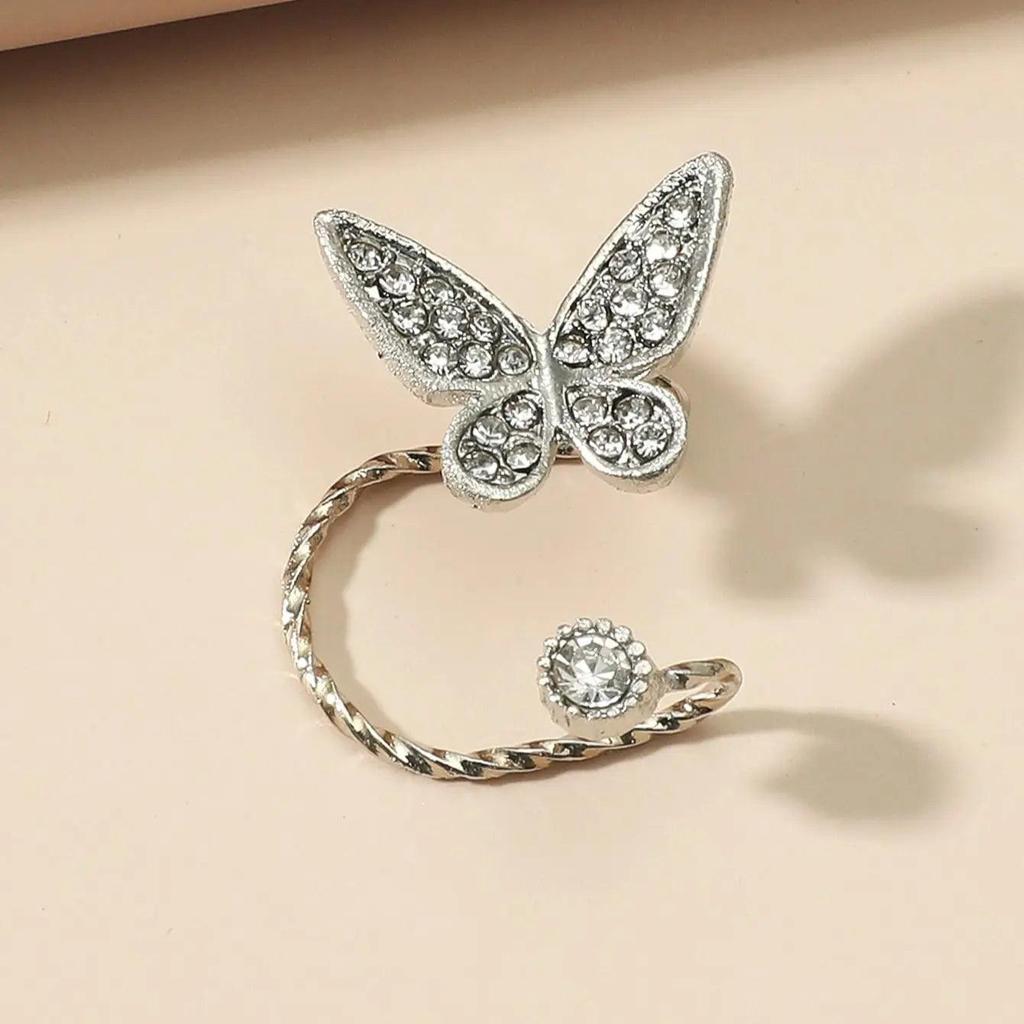Golden Butterfly Rhinestone Clip-On Earrings by HitMyNeed